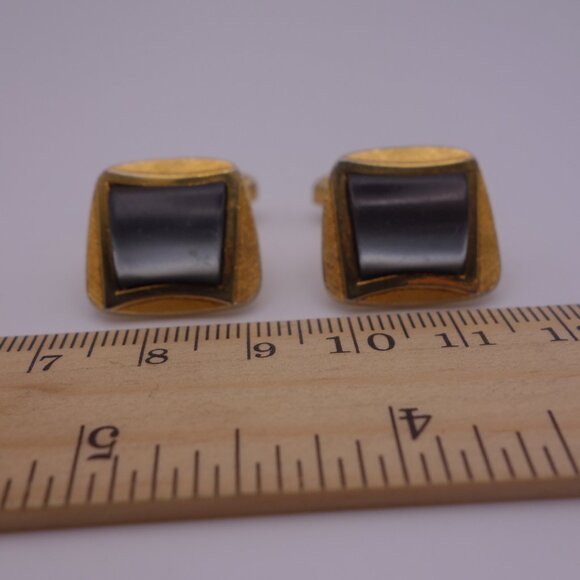 Gold Color Rectangle Cuff Links with Black Stone - Picture 6 of 12